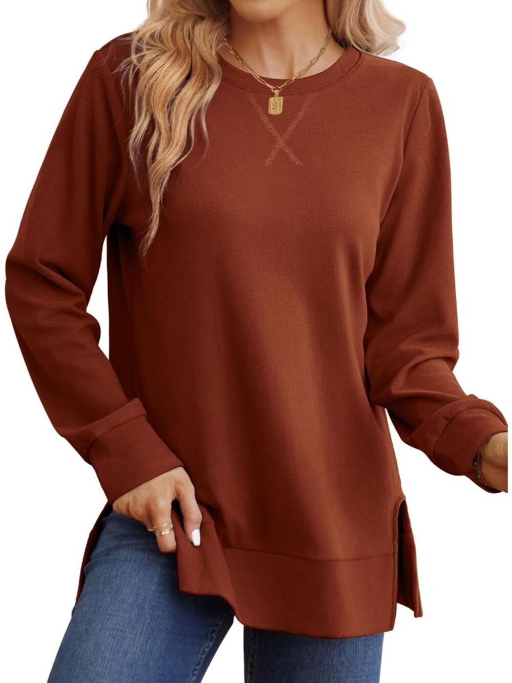 Plus Size Long Sleeve Sweatshirt with Unique Hem & Casual Chic Style for Fall